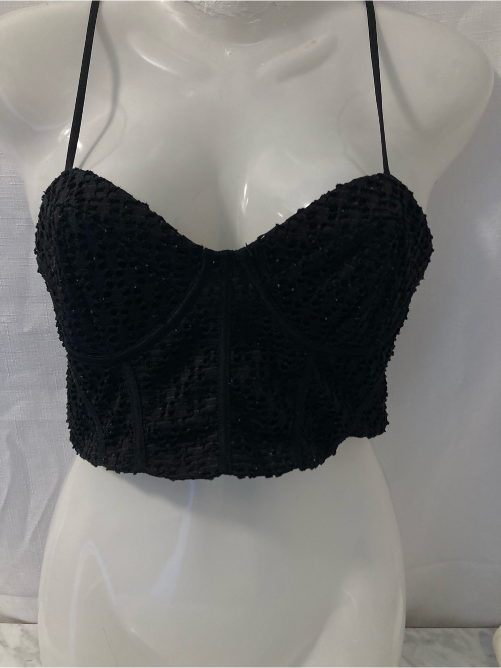Ardene Black Textured Bustier Corset Crop Top Underwire Size S